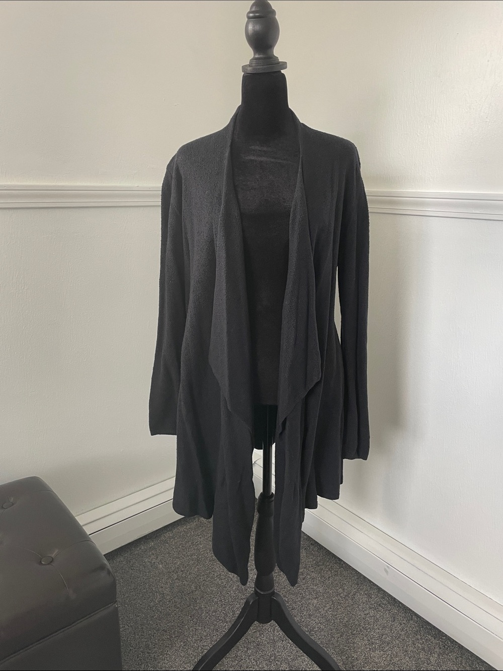 Barefoot Dreams Black Draped Open-Front Cardigan